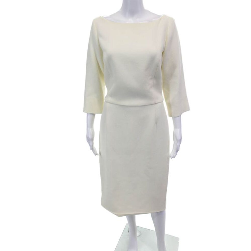 Vanessa Fox Women's Round Neck Short Sleeves Slit Hem Midi Dress Beige Size 12